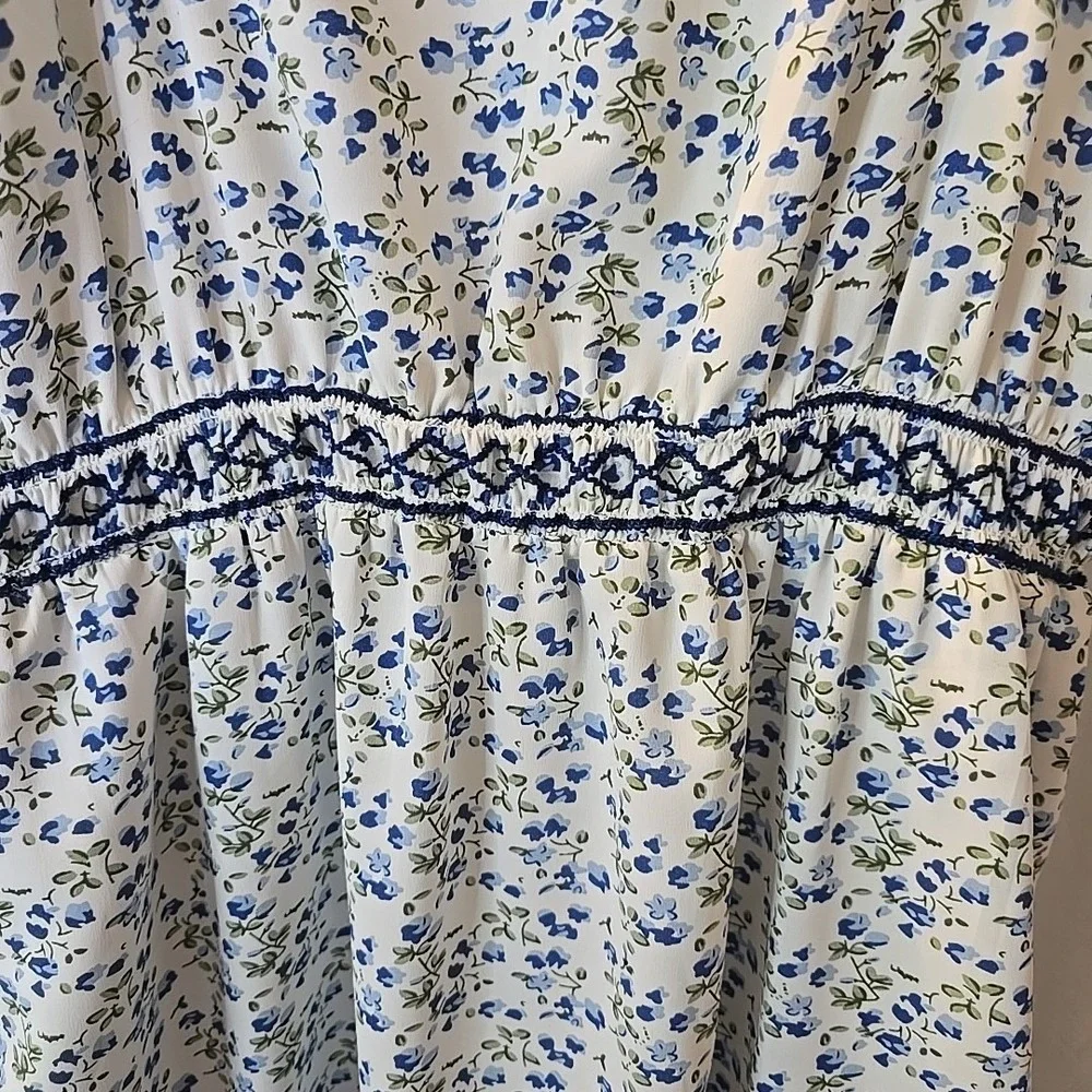 Roolee Women's Long Floral Dress Blue/white Cottagecore Peasant Fairy Sz M‎ - Picture 4 of 16